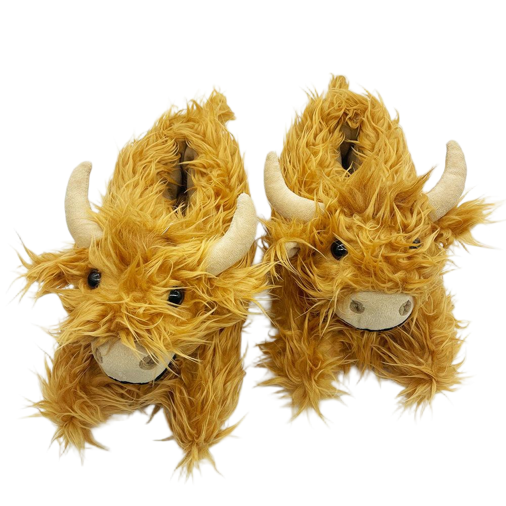 Highland Cow Plush Slippers – Wholesale & Custom Home Shoes