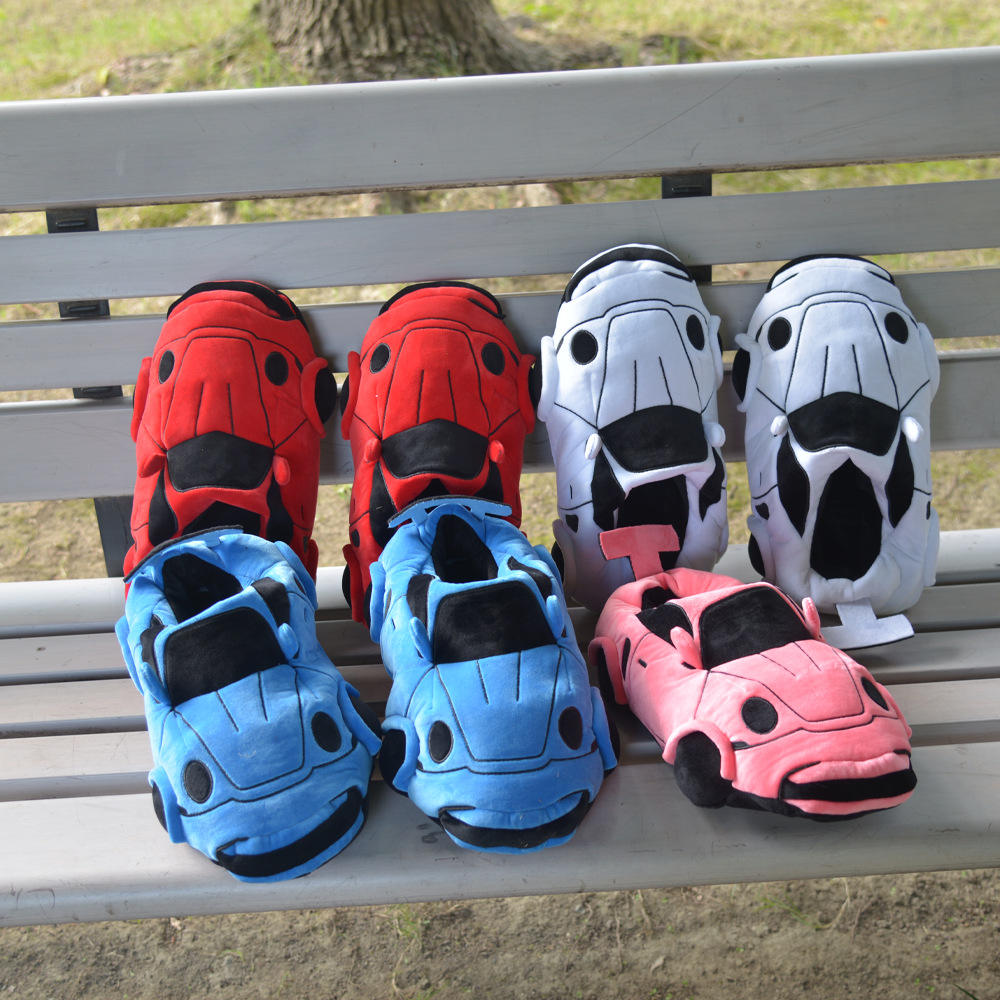 OEM Custom Plush Slippers - Fun Racing Car Design with Non-Slip Sole